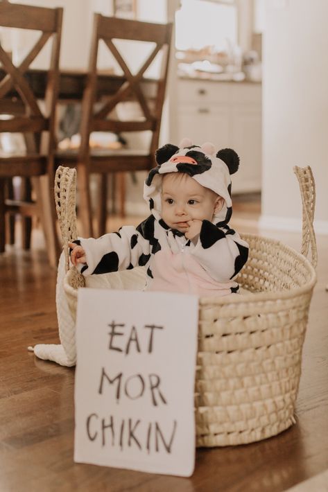 Chick Fil A Costume, Eat Mor Chikin, First Halloween Costumes, Cow Costume, Baby First Halloween, Baby Costume, A Cow, Chick Fil A, First Halloween