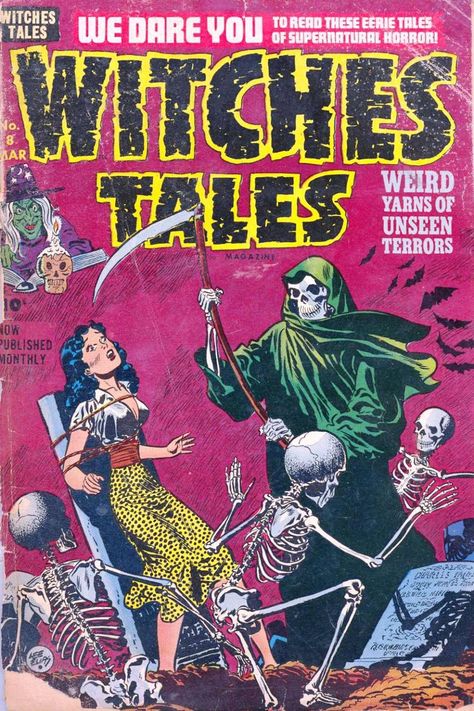 Comic Book Cover For Witches Tales #8 Creepy Comics, Pulp Horror, Indie Comics, Horror Comic, Tales From The Crypt, Pulp Covers, Retro Horror, Old Comics, Sci Fi Horror