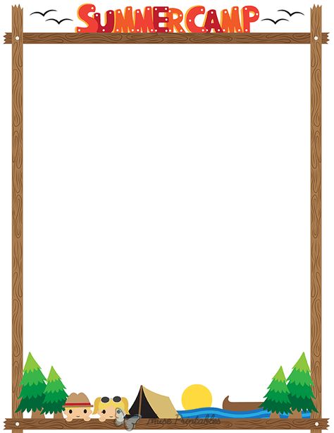 Printable Summer Camp Page Border Summer Camp Background Design, Summer Camp Background, Picture Frame Template, Cafe Style Shutters, Photo Border, Childrens Art Projects, Kindergarten Classroom Decor, Scrapbook Frames, Summer Camps For Kids