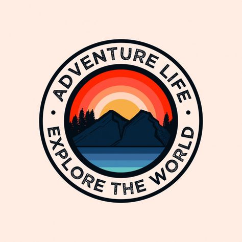 Colorful adventure mountain badge logo P... | Premium Vector #Freepik #vector #logo Badge Design Ideas, Logo Montagne, Adventure Mountain, Adventure Logo, Tree Logos, Bold Logo, Badge Logo, Badge Design, 로고 디자인