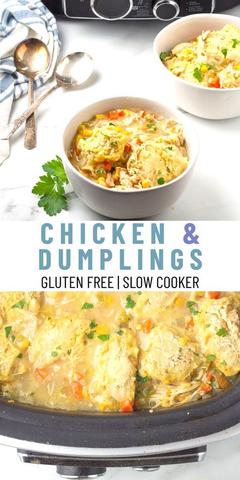 Chicken And Dimplings, Chicken And Dumplings Gluten Free, Slow Cooker Chicken Dumplings, Slow Cooker Chicken And Dumplings, Slow Cooker Meal Prep, Gluten Free Dumplings, Turkey And Dumplings, Chicken Dumpling Soup, Chicken Dumplings Recipe