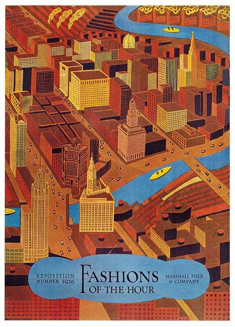 Birds Eye View Illustration, Edgar Miller, Art Deco Graphics, Magnificent Mile, Chicago Fashion, Apartment Buildings, House Fashion, Michigan Avenue, Chicago River