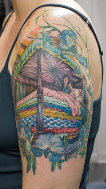 Princess and the Pea Princess And The Pea Tattoo, Literary Tattoos, Princess And The Pea, Boy Tattoos, Matching Tattoo, Female Tattoo, Big Tattoo, Real Tattoo, Pattern Tattoo