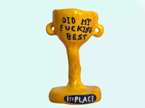 kookish crafted a very relatable trophy Diy Awards Trophy, Ceramic Trophy, Diy Trophies, Funny Trophies, Diy Trophy, Trophy Diy, Spring Interiors, Art And Craft Design, Awards Trophy