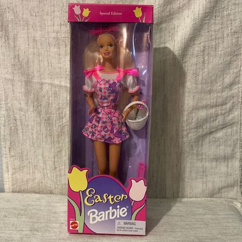 New In Box, Never Opened, No Tags. 1996 Special Edition Easter Barbie!! Box In Great Condition! Please Ask Any Questions Before Purchase. Thanks! Barbie Dressed In A Beautiful Pink & White Gingham Mini Jumper Dress With Pink Trimmed White Tee Underneath. Dress Covered With Colorful Easter Eggs, Pink & Purple Rabbits, Heart-Shaped Flowers & Butterflies! She Is Carrying A White Easter Basket Filled With A Bouquet Of Flowers, Smiling, Surely Ready To Begin Her Easter Egg Fun Hunt!!! She Also Has Fu Midge Barbie Doll, Pink Convertible, Happy Holidays Barbie, Barbie Box, Brat Doll, Barbie 2000, Gold Holiday, A Bouquet Of Flowers, Holiday Barbie