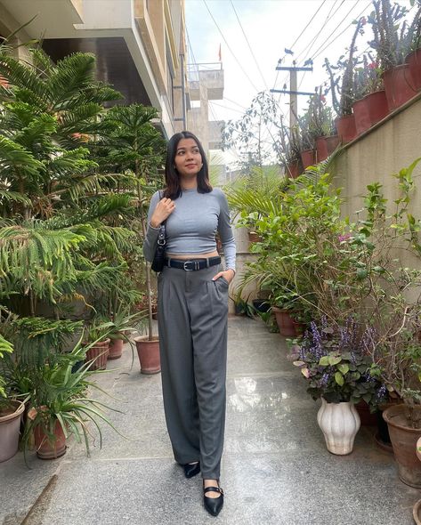 Wanna try a new monochrome? Try Grey 🩶 Top: @urbanic_in Trousers: @uptownie101 Footwear: @westsidestores Or simply comment ‘LINK’ to get the same/ similar outfit link in your dm ✨ Grey Top, Trousers, Grey, Quick Saves