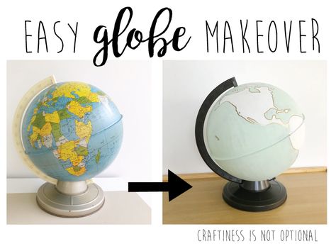 easy globe makeover Globe Makeover, Upcycled Projects, Green Paint Colors, World Globe, Chalkboard Paint, Shades Of Gold, Crafty Craft, Green Paint, Paint Pens