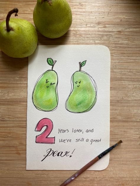 2 Year Anniversary Drawing, 2 Year Anniversary Card Ideas, First Anniversary Card Ideas, 2 Year Anniversary Cards For Boyfriend, One Year Anniversary Card Diy, Card Ideas Anniversary, 2 Year Anniversary Card, Watercolor For Boyfriend, Homemade Anniversary Cards For Him