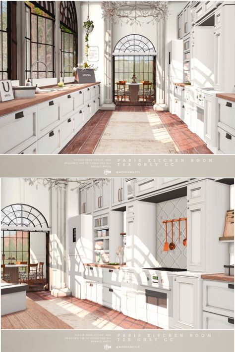 French accent Paris Kitchen in classic style in The Sims 4. Built of medium walls. This room is fully equipped. Custom Content was used. Download https://www.thesimsresource.com/downloads/1678270 www.thesimsresource.com - @thesimsresource @Moniamay72 #TS4 #ts4lots #tsr #TheSims #sims4 #thesims4 #Moniamay72 #thesims4lots #traditional #cc #sims4build #TheSimsResource #paris #french #apartment Sims 4 French Kitchen, Sims 4 Cc Classic Furniture, Sims 4 Modern Farmhouse Kitchen, Sims 4 French Chateau, Sims 4 Picture Frame Cc, Sims 4 Paris Apartment, Kitchen Cabinets Sims 4 Cc, French Cc Sims 4, Sims 4 French Apartment