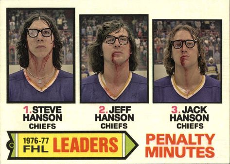 A photo of the Hanson Brothers from the movie Slap Shot featuring the Carlson Brothers, Jeff & Steve (Steve & Jeff Hanson) & David Hanson (Jack Hanson) Slap Shot Movie, Hanson Brothers, Hockey Rules, Slap Shot, Sports Advertising, Oilers Hockey, Flyers Hockey, Hockey Season, Hockey Humor