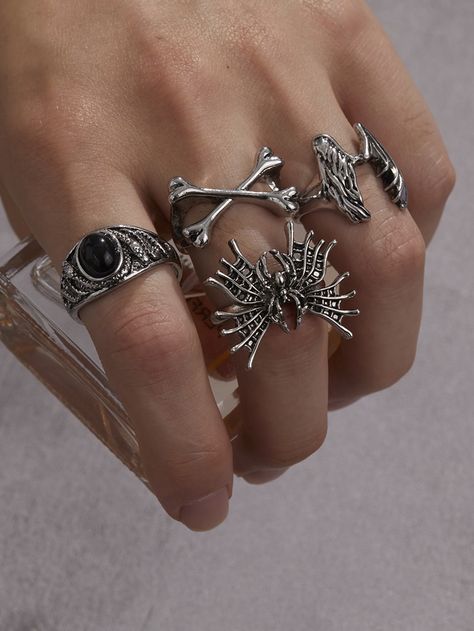 Antique Silver Funky Collar  Zinc Alloy   Embellished   Fashion Jewelry Funky Rings, Rings Mens, Mens Jewellery, Gothic Ring, Embellished Fashion, Mens Fashion Jewelry, Gothic Rings, Brazilian Food, Ring Set