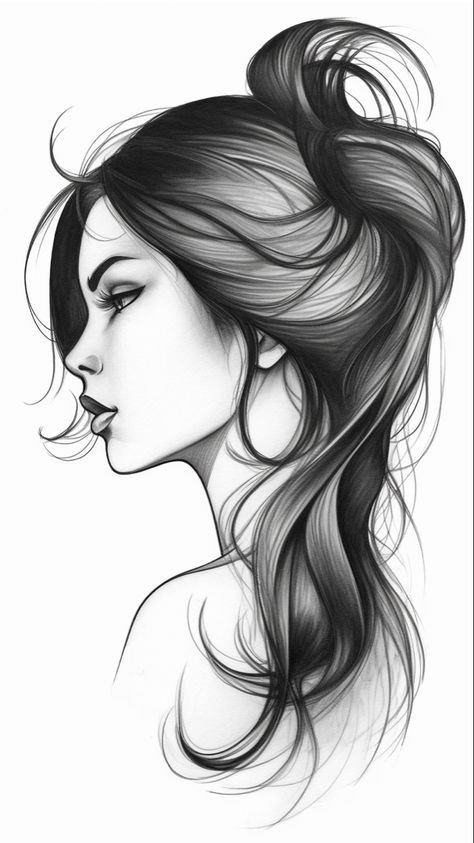 Bold Drawings Ideas, Girl Portrait Tattoo, Beautiful Woman Sketch, Lady Face Drawing, Tattoo Sketches Unique, Women Face Drawing, Woman Face Tattoo Design Drawings, Female Face Drawing Sketches, Unique Sketches