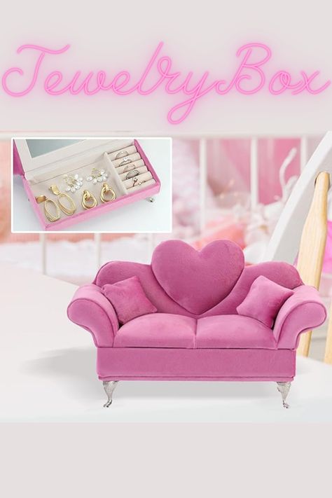 💕The elegant pink chaise shape adds a playful and luxurious touch to your dressing table. With a soft lining, your jewelry is protected from scratches and damage. The built-in mirror is perfect for trying on your favorite pieces. With plenty of space to hold necklaces, earrings, rings, bracelets, brooches, watches, and hairpins, this jewelry box is a must-have for any fashionista. Keep your jewelry organized and stylish with this sofa-shaped jewelry box. Pink Chaise, Hold Necklaces, Box Sofa, Sofa Single, Pink Travel, Box Necklace, Mini Pink, Travel Jewelry Box, Jewelry Organizer Box