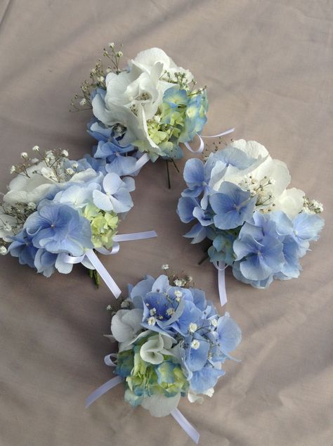 Wedding Bouquets With Blue Hydrangeas, Button Holes Wedding Hydrangea, Bride Bouquet With Hydrangeas, Hydrangea Boutineer, Blue Hydrangea Boutonniere, Baby Blue Bouquet, Blue Hydrangea Wedding Bouquet, Hydrangea Corsage, Bridal Bouquet Hydrangea