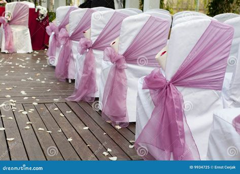 Photo about Wedding Aisle with chairs and decoration. Image of white, beautiful, flowers - 9934725 Fancy Napkins, Lila Party, Wedding Chair Sashes, Chair Bows, Chair Ties, Wedding Chair Decorations, Chair Sash, Chair Covers Wedding, Chair Sashes