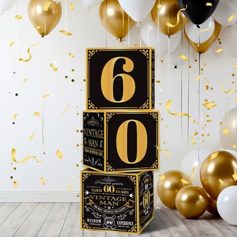 PRICES MAY VARY. Packing content: You will receive 60th birthday decorations for men, the size of each box is 11.8 x 11.8 x 11.8 inches. The classic color scheme oozes elegance and sophistication, setting the ideal vintage party vibe. (Note: This set of decorations does not include balloons) Vintage black and gold design: Celebrate your 60th birthday in style with the chic and sophisticated vintage black and gold design of these happy 60th birthday decorations balloon boxes. Infuse your special 60 Surprise Birthday Ideas, 60th Birthday Themes For Dad, 60th Birthday Party Ideas For A Man, 60 Birthday Party Ideas For Men Dads, 60 Th Birthday Party Ideas, Aged To Perfection Party Theme, 60th Birthday For Men, 60th Birthday Decorations For Men, 60 Birthday Party Ideas