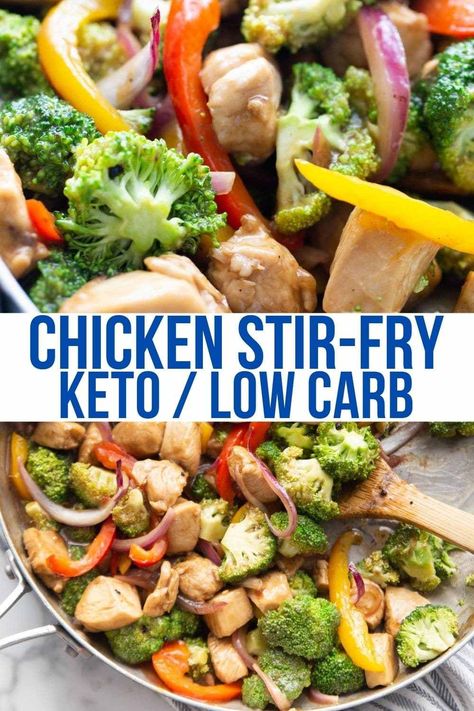 This keto stir fry recipe is quick, simple and so delicious! Made using xantan gum to thicken the sauce, no flour is needed! Chicken Stir Fry With Vegetables, Keto Receipts, Chicken Stir Fry Sauce, Stir Fry Low Carb, Stir Fry With Vegetables, Paleo Entrees, Keto Stir Fry, Kasey Trenum, Side Ideas