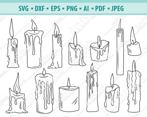 Melting Candle Tattoo, Melting Candle Drawing, Candle Doodle, Candles Clipart, Candle Sketch, Silhouette Candle, Candle Tattoo Design, Candle Svg, Melting Candle