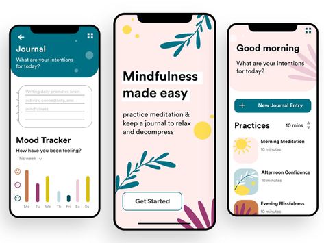 Mindfulness and Journal Mobile App by Lily Ting on Dribbble Meditation Journal, Journal App, Meditation Apps, Morning Meditation, Keeping A Journal, Easy Activities, Mindfulness Journal, App Ui Design, Mobile App Design