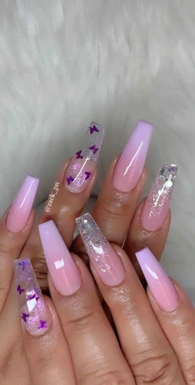 Purple Butterfly Nails, Encapsulated Nails, Butterfly Nails, Toe Nail Color, Cute Simple Nails, Glamour Nails, Basic Nails, Short Acrylic Nails Designs, Butterfly Nail