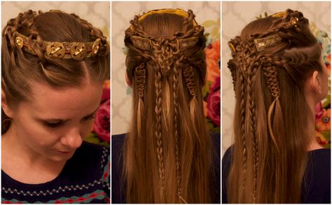 DIY Viking Crown and Lagertha Inspired Braids! Female Viking Hair, Vikings Braids, Medieval Hairstyle, Viking Crown, Mythology Party, Hair In Braids, Viking Hairstyles, Lagertha Hair, Vikings Lagertha