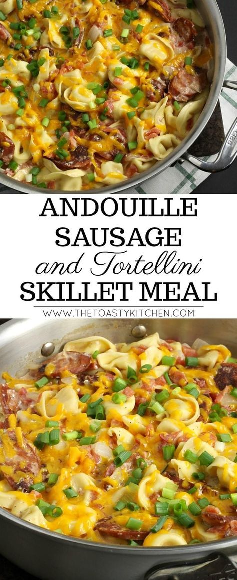 Tortellini Skillet, Sausage And Tortellini, Andouille Sausage Recipes, Sausage Skillet, Sausage Tortellini, Tortellini Recipes, Iron Chef, Dinner Bell, Pasta Salads