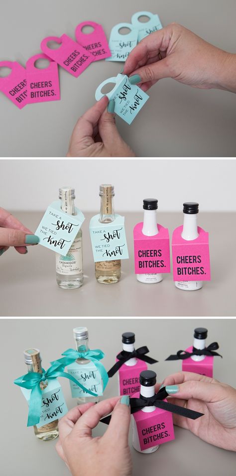 OMG, these DIY mini alcohol bottle tags are so freaking cute! Mini Alcohol Bottles Gifts, Mini Alcohol Gifts, Diy Alcohol Gifts, Mini Alcohol Bottles, Wedding Favor Gift Bags, Mini Liquor Bottles, Creative Wedding Favors, Inexpensive Wedding Favors, Handmade Wedding Favours