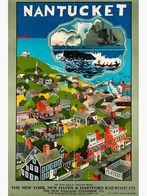 Mall Advertising, Nantucket Massachusetts, Nantucket Island, Boston Public Library, Retro Travel Poster, Vintage Travel Poster, Poster Artwork, New Haven, Public Domain Images