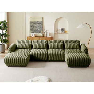 Comfortable sectional sofa: the U-sharped sofa, with simple lines and high-quality Corduroy material, is the perfect blend of comfort and style. High-elastic sponge and spring system of the L-sharped chaise longue sofa bring a firm and comfortable sense of sitting down. Body Fabric: Green Corduroy | Multi Color Sectional - Latitude Run® Clermeau 6 - Piece Upholstered Sectional 29.13 H x 126.8 W x 35.03 D in Corduroy | 35.03" L x 126.8" W x 29.13" H | Wayfair