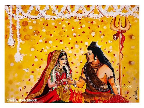 Mahashivratri Cute Images, Shiv Parvati Illustration Art, Shiv Parvati Wedding Painting, Mahashivratri Paintings, Shiv Parvati Marriage Pics, Shiv Parvati Cartoon, Shiv Vivah, Mahashivratri Drawing, Mahadev Image