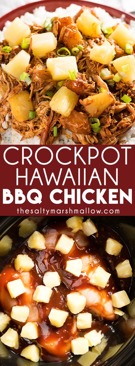 Crockpot Hawaiian BBQ Chicken: This Hawaiian pineapple BBQ chicken is a weeknight dinner made healthy and easy right in the crockpot! This dinner is perfect for summer with tender chicken smothered in your favorite bbq sauce and topped with sweet pineapple. Quick and easy with only five ingredients. One of our family favorite crockpot chicken recipes! Pineapple Bbq Chicken, Hawaiian Bbq Chicken, Dinner Crockpot, Chicken Smothered, Bbq Chicken Crockpot, Hawaiian Bbq, Crockpot Healthy, Chicken Crockpot, Health Dinner