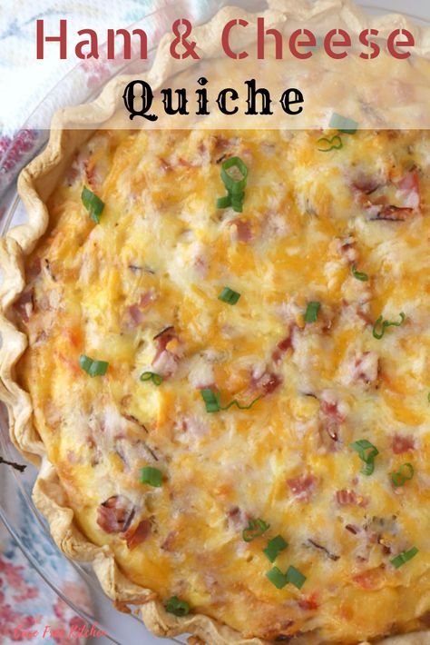 This Easy Ham and Cheese Quiche Recipe is a perfect breakfast quiche recipe.  It's a recipe using pre-made pie crust and all your favorite quiche ingredients.  It's layered with ham, cheese, green onions, cheese. and has the option for a delicious hollandaise sauce. #egg #casserole #quiche #hamandcheese #cheese #leftoverham #easy #breakfast #brunch Breakfast Quiche Recipe, Breakfast Quiche Recipes Easy, Easy Quiche Recipe, Ham Quiche, Cheese Quiche Recipe, Ham And Cheese Quiche, Quiche Lorraine Recipe, Easy Quiche, Breakfast Quiche Recipes