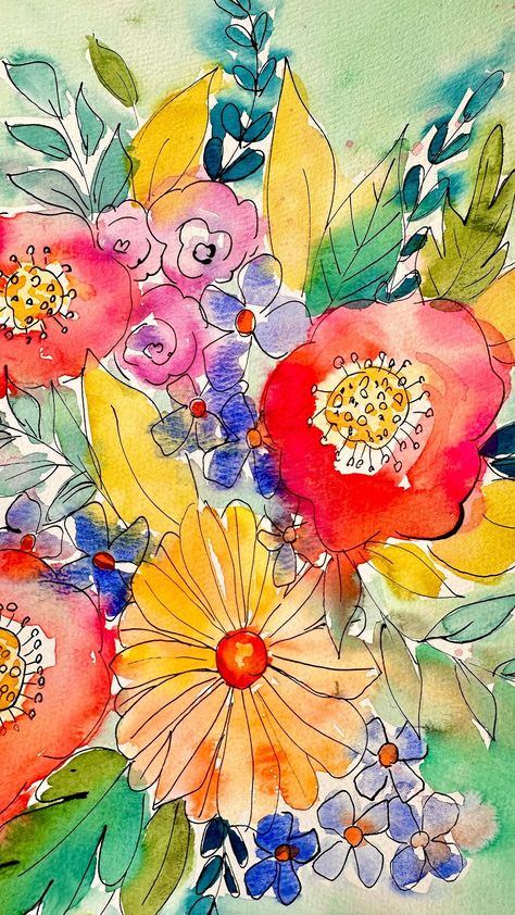 Megan Wren | I love the way watercolor flows around making new colors. When you paint with watercolor you push it into a direction and then let it loose… | Instagram Foliage Doodle, Watercolor Workbook, Abstract Watercolor Flowers, Reverse Coloring, Floral Paintings Acrylic, Reverse Painting, Sacred Hearts, Watercolor Birds, Whimsical Watercolor