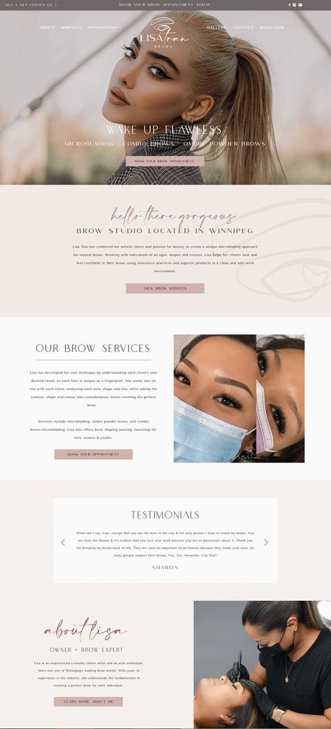 Brow Studio Showit Website Design Pmu Marketing, Esthetician Website, Studio Website Design, Makeup Artist Website, Website Branding Design, Brow Studio, Luxury Website, Website Design Inspiration Layout, Website Banner Design