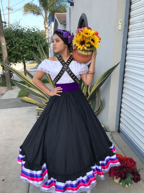 Mexican Black Double skirt Frida Kahlo style-womans mexican boho coco theme party day of the dead SKIRT ONLY day of the dead costume 100cm