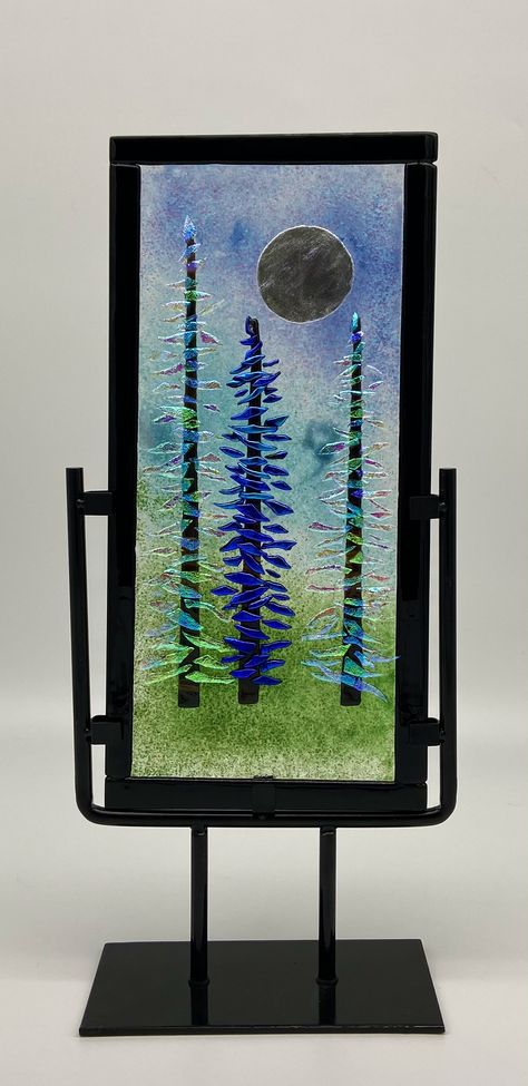 Glass Fusion, Glass Projects, Winter Scene, Fused Glass Art, Winter Scenes, Fused Glass, Starry Night, Glass Art, Trees