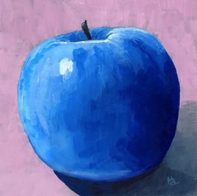 Acrylics Ideas, Monochromatic Art, Blue Apple, Apple Painting, Snoopy Funny, Apple Art, Daily Painters, Blue Fruits, Still Life Fruit