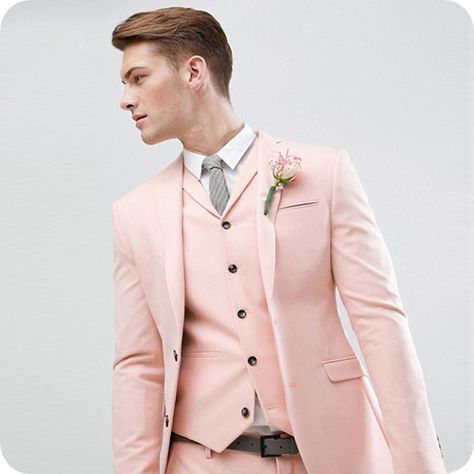 Three Piece Suit Wedding, Pink Suit Men, Beach Wedding Suits, Pink Tuxedo, Mens Wedding Suits, Suit Prom, Mens Wearhouse, Man Blazer, Wedding Suits Groom