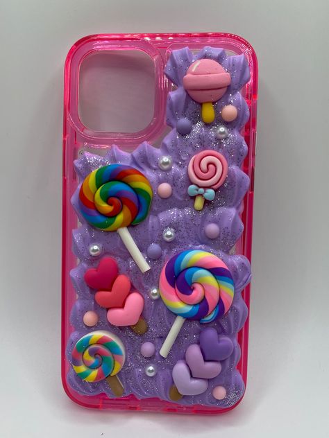 Candy theme Decoden phone case.  -Homemade  -For iPhone 12/12 pro phones only. Candy Phone Cases, Charms Candy, Decoden Phone Case, Homemade Candy, Candy Theme, Diy Rhinestone, Sweet Escape, Homemade Candies, Resin Charms