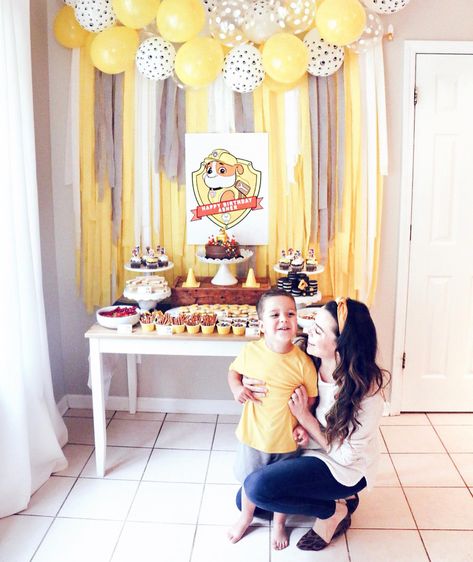 Paw Patrol Home Party, Zuma Paw Patrol Party, Paw Patrol Construction Party, Rubble On The Double Party, Rubble Paw Patrol Birthday Party Ideas, Rubble And Crew Party, Rubble Birthday Party Ideas, Paw Patrol Rubble Birthday Party, Rubble And Crew Birthday Party