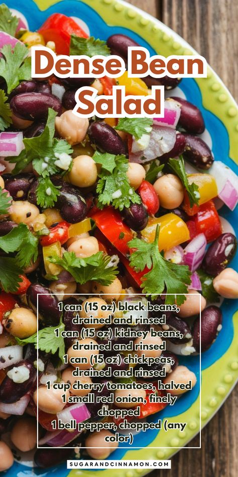 🥗 Dive into the deliciousness of a Dense Bean Salad! Packed with protein and flavor, this salad is perfect for a nutritious lunch or light dinner. Easy to make and full of vibrant ingredients, it's a must-try recipe. Save this pin to keep this tasty and healthy option handy! 🌟 Tri Bean Salad, Dressing For Bean Salad, Easy Dense Bean Salad, High Protein Dense Bean Salad, Healthy Beans Recipes, Greek Bean Salad, Easy Healthy Meal Prep Snacks, High Protein Bean Salad, Salad Recipes With Lettuce