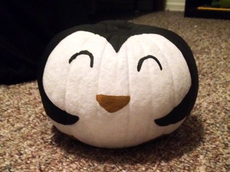 Painted penguin pumpkin! Penguin Pumpkin Painted, Penguin Pumpkin Carving, Penguin Pumpkin, Best Pumpkin Carving Tools, Pumpkin Carving Knife, Painted Penguin, Madagascar Penguins, Pumpkin Character, Pumpkin Carving Tools