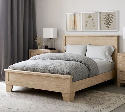 Low Wooden Beds, Light Oak Bed Frame, Low Headboard Bed Decor, Headboards For Beds Wood, Wooden Bed Base, Light Wood Bed, Simple Bed Designs, Dream Bedrooms, Bed Wooden