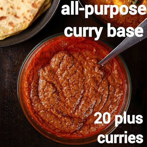 Curry Base Sauce, Basic Curry Recipe, All Purpose Gravy Recipe, Hebbar's Kitchen Recipes, Indian Curry Paste Recipe, Curry Base Recipe, Basic Gravy Recipe, Curry Gravy Recipe, Takeaway Recipes