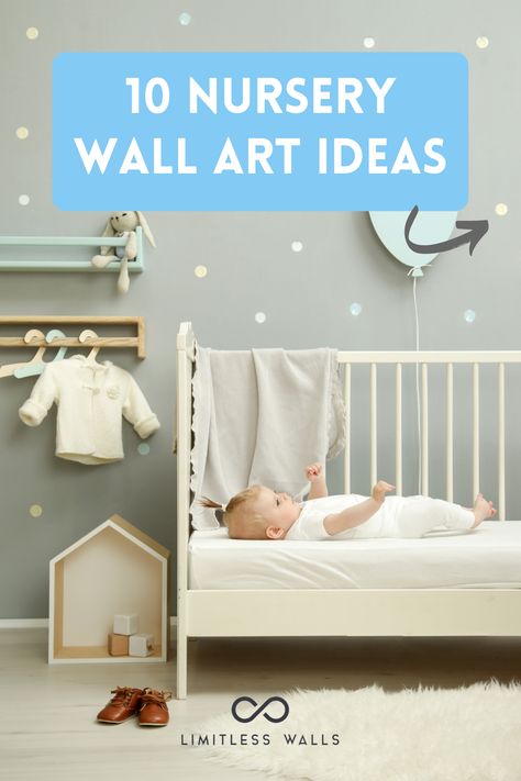 Here are 10 simple nursery wall art ideas that are guaranteed to get the ideas flowing and ensure your baby's first bedroom is special. Nursery Wall Decor. Nursery Wall Murals. Children's Wall Murals. | Limitless Walls - Premium Wall Murals Lavender Nursery Ideas, Playroom Gym, Free Nursery Printables, Conference Room Office, Newborn Essentials Checklist, Childrens Wall Murals, Playroom Decor Ideas, Lavender Nursery, Wall Mural Ideas