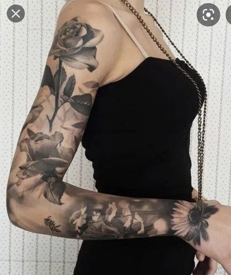 Filter Tattoo, Aesthetic Lettering, Rose Tattoo On Arm, Realistic Rose Tattoo, Cool Half Sleeve Tattoos, Tattoos For Women Half Sleeve, Airbrush App, Trendy Tattoo, Tattoo Ideas Female