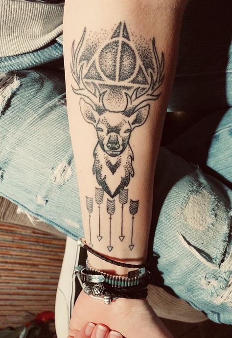 Hallows Tattoo, Calf Tattoo, Deathly Hallows, Deathly Hallows Tattoo, Leg Tattoos, Skull Tattoo, Tatting, Tattoo Ideas, Harry Potter