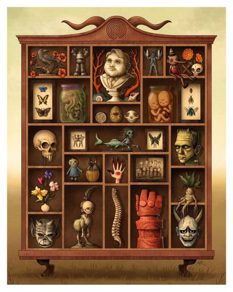 This month, Copro Gallery in Santa Monica once again pays homage to Mexican director Guillermo del Toro, helmer of horror-tinged films like Hellboy, Pacific Rim, Pan’s Labyrinth, and others. … Curiosity Art Illustrations, Cabinet Of Curiosity Illustration, Cabinet Of Curiosities Illustration, Curiosity Box, Cabinet Of Curiosity, Bleak House, Curiosity Cabinet, Goth Home, Shadow Box Art