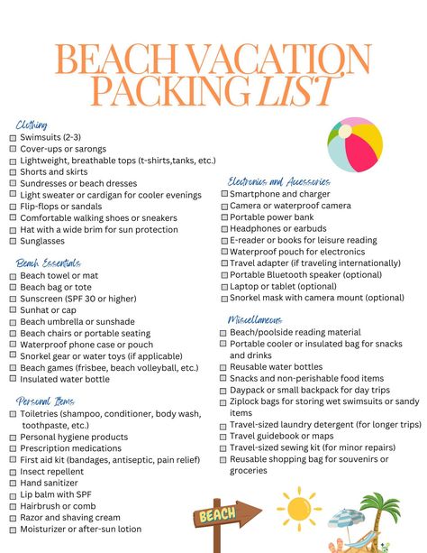 A thorough list of items that you would need for your future beach vacation! Weekend Beach Trip Packing List, Beach Packing List Family, Beach Holiday Capsule Wardrobe, Packing List For Vacation Beach, 7 Day Beach Vacation Packing List, Travel Checklist Packing, Beach Itinerary, Beach Trip Packing List, Beach Checklist