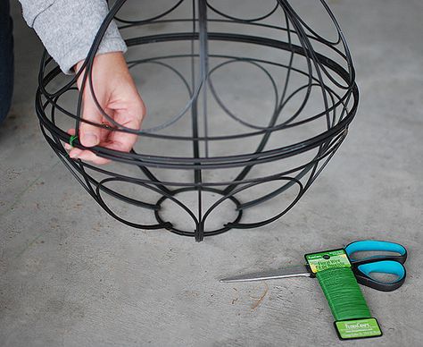 Upcycle Your Hanging Basket Into Beautiful Glowing Orb - All Created Christmas Hanging Baskets, Blue Shed, Hanging Wire Basket, Diy Christmas Lights, Hanging Christmas Lights, Christmas Light Installation, Christmas Globes, Unique Chandeliers, Basket Lighting